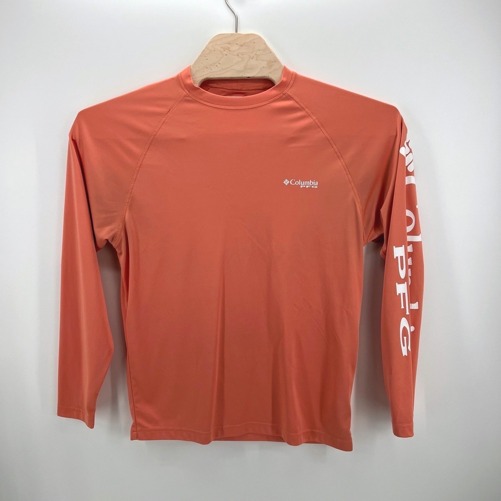 Columbia PFG Fishing Shirt Mens Small Orange Terminal Tackle Long Sleeve XM6091‎